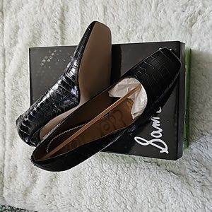 Sam Edelman Black Croc Embossed 4in Square Toe Pumps
